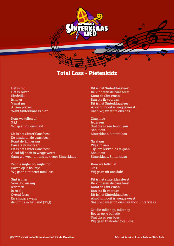 Nationale Sinterklaaslied Total Loss 2025 - songtekst